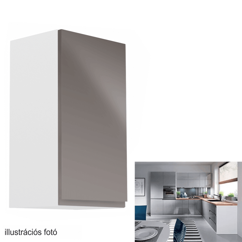 Felsőszekrény, fehér/szürke extra magasfényű, jobbos, AURORA G40