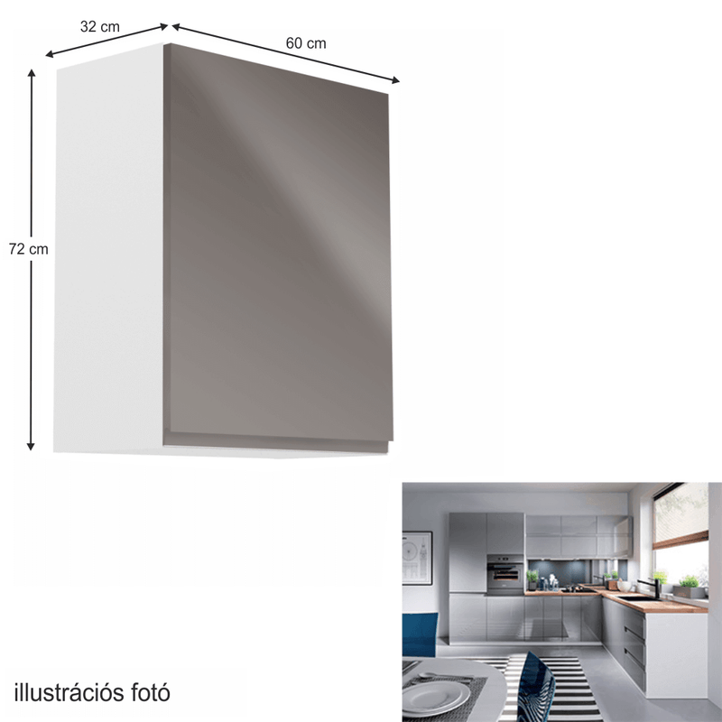 Felsőszekrény, fehér/szürke extra magasfényű, jobbos, AURORA G601F