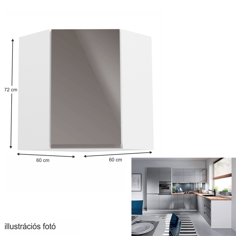 Felsőszekrény, fehér/szürke extra magasfényű, AURORA G60N