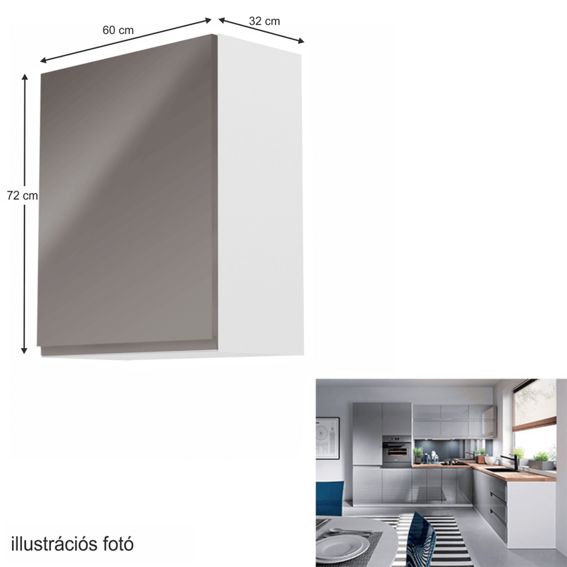 Felsőszekrény, fehér/szürke extra magasfényű, balos, AURORA G601F