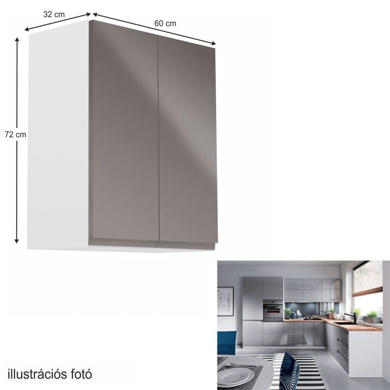 Felsőszekrény, fehér/szürke extra magasfényű, AURORA G602F