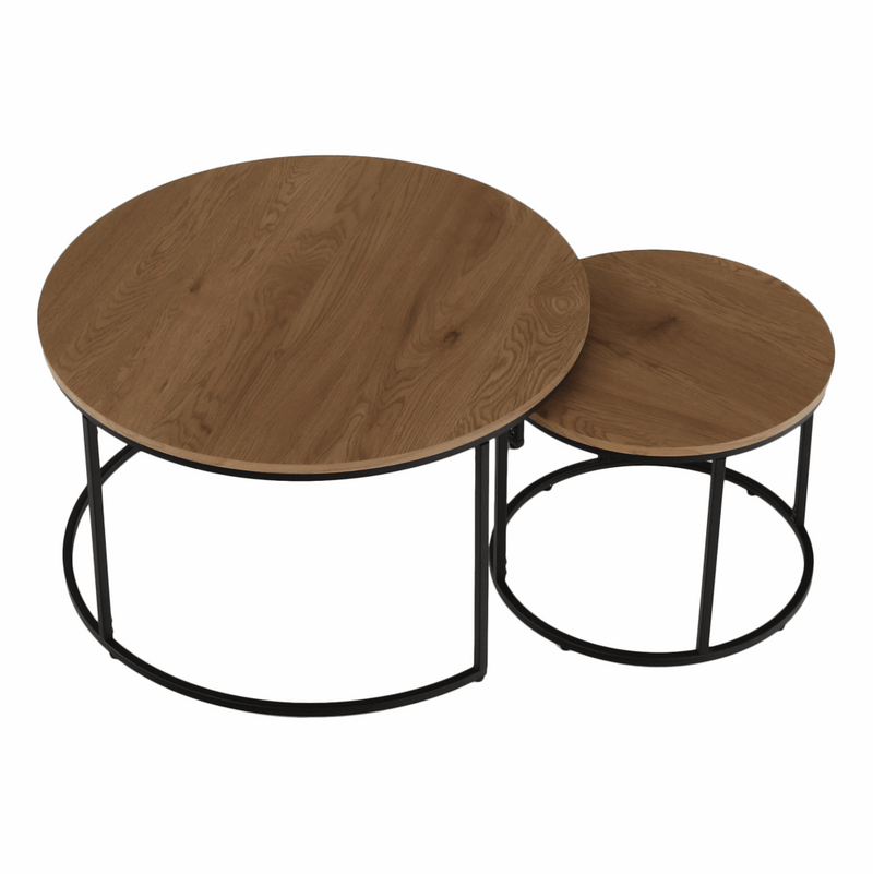 Két dohányzóasztal készlet, tölgyfa/fekete, IKLIN