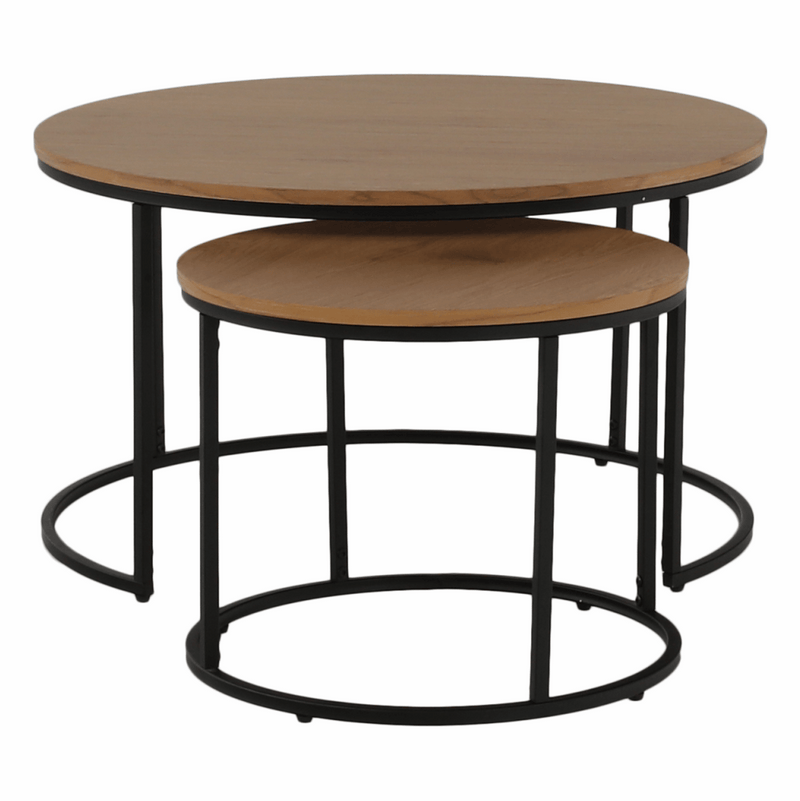 Két dohányzóasztal készlet, tölgyfa/fekete, IKLIN