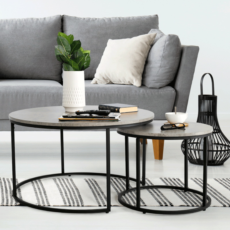 Két dohányzóasztal készlet, beton/fekete, IKLIN