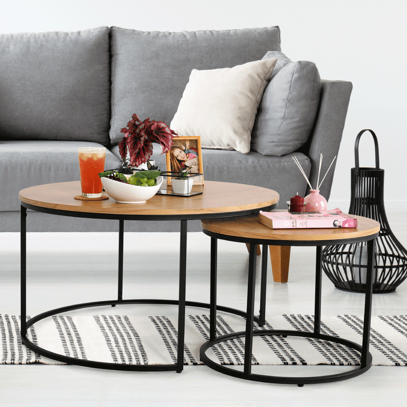 Két dohányzóasztal készlet, tölgyfa/fekete, IKLIN