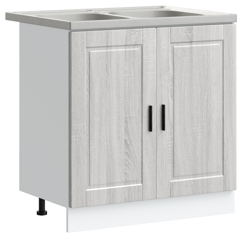 vidaXL Mosogatószekrény Porto 2 pcs Szürke 80 x 46 x 84.5 cm Faanyag