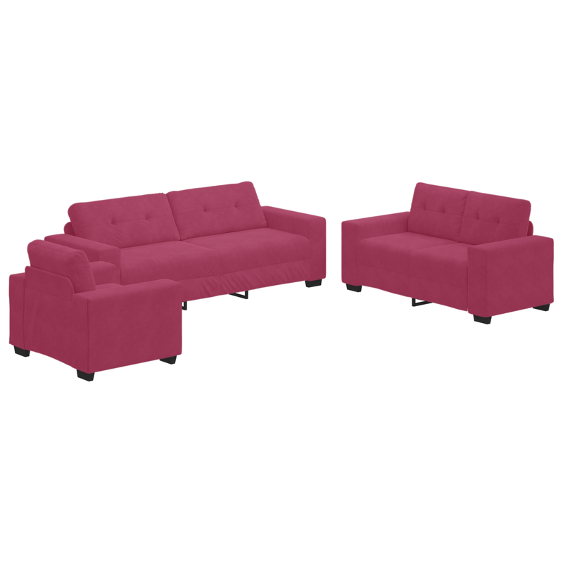 vidaXL Kanapé Szett párnával 3 pcs Bordó 221 x 78 x 80 cm Bársony
