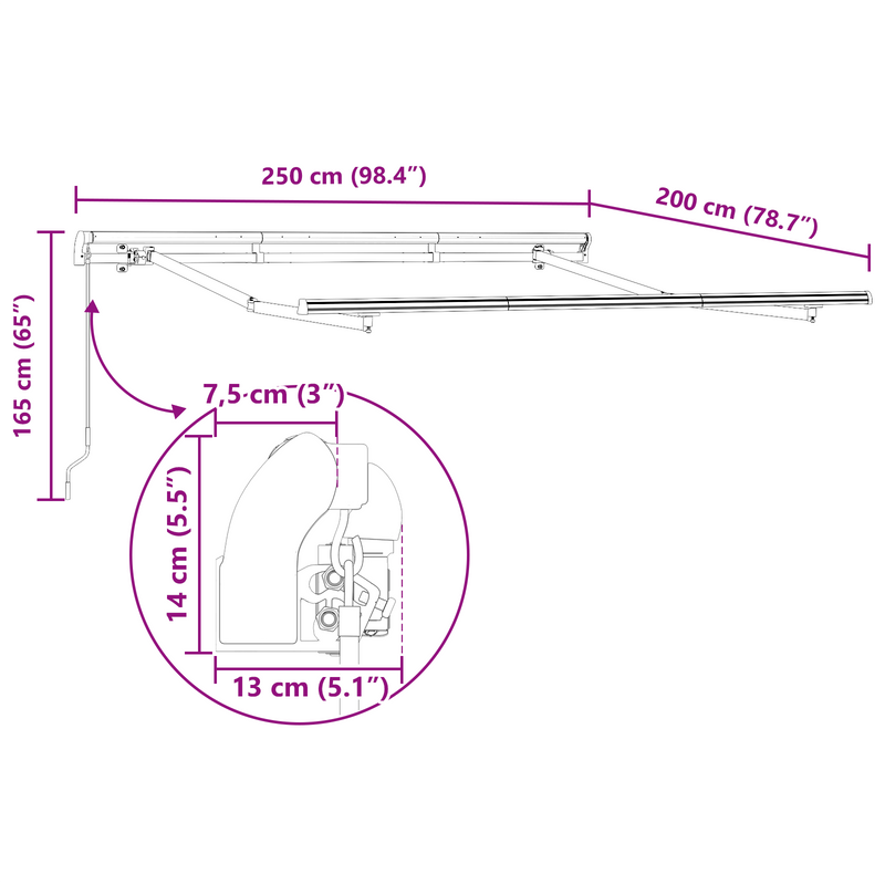 vidaXL Behúzható napellenző Sokszínű 250 x 200 cm