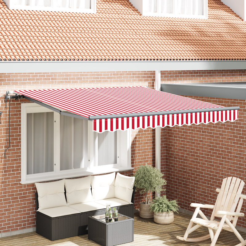 vidaXL Behúzható napellenző Piros és fehér 350 x 250 cm szövet