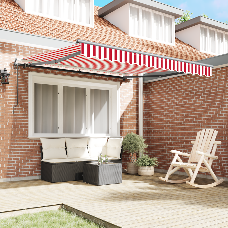 vidaXL Behúzható napellenző Piros és fehér 350 x 250 cm szövet