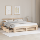 vidaXL Ágykeret fejtámlával fiókkal Barna 200 x 200 cm Tömör fenyőfa