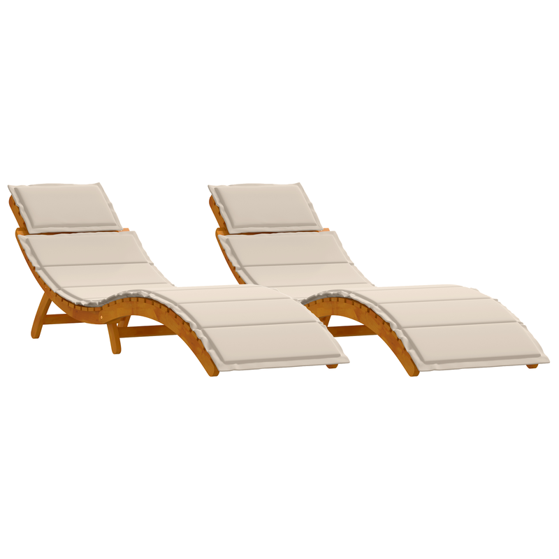 vidaXL Napozóágy párnával 2 pcs Fehér 184 x 55 x 64cm Tömör akácfa