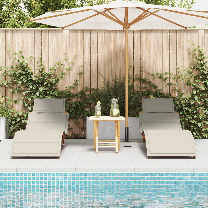 vidaXL Napozóágy párnával 2 pcs Fehér 184 x 55 x 64cm Tömör akácfa