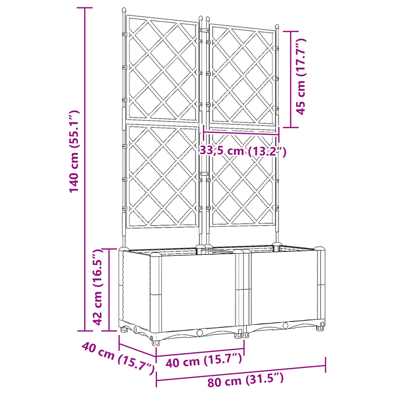 vidaXL Kertész cserép rácsos változattal 2 pcs Szürke 80 x 40 x 143 cm