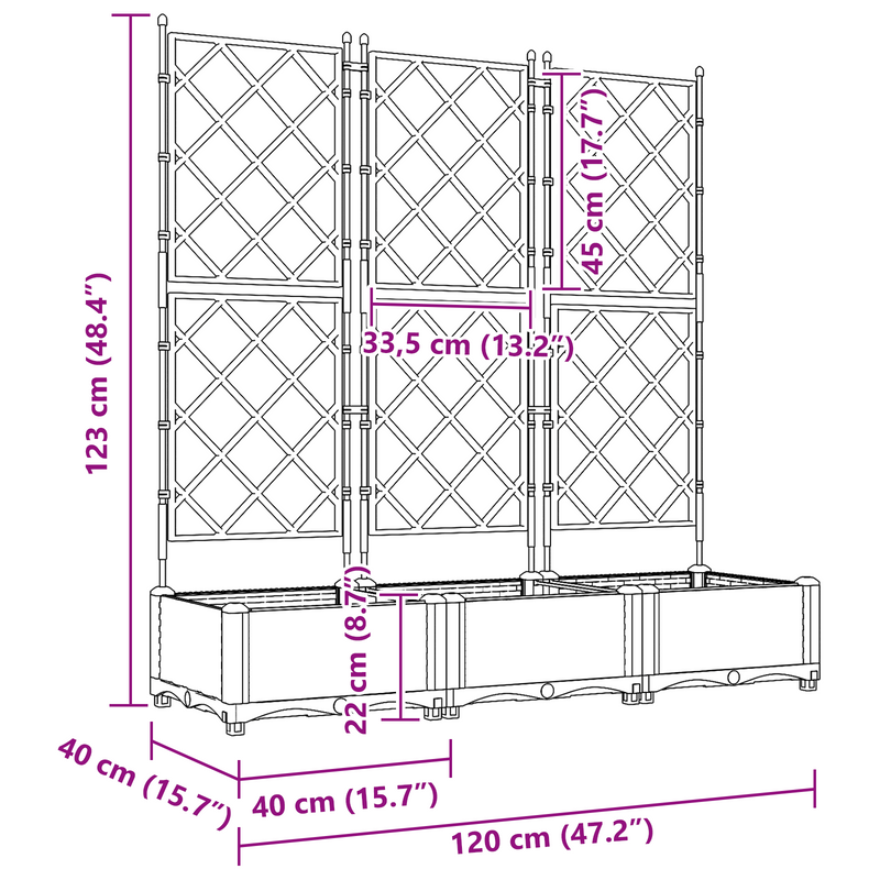 vidaXL Kertész cserép rácsos változattal 3 pcs Szürke