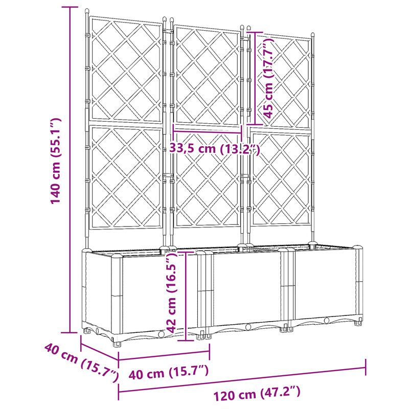 vidaXL Kertész cserép rácsos változattal 3 pcs Szürke