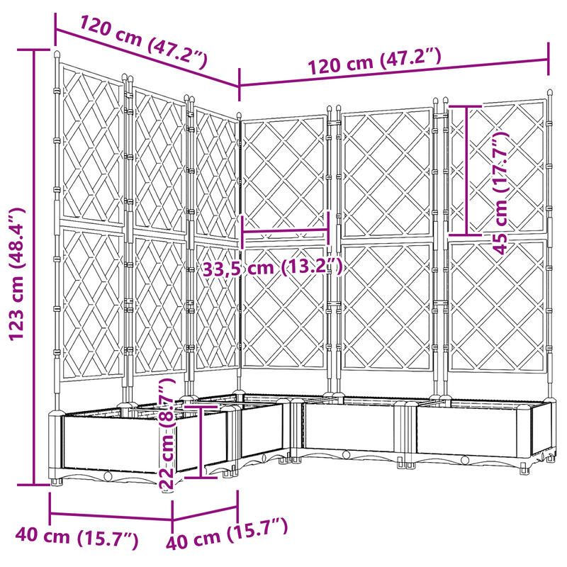 vidaXL Kertész cserép rácsos változattal 5 pcs Szürke