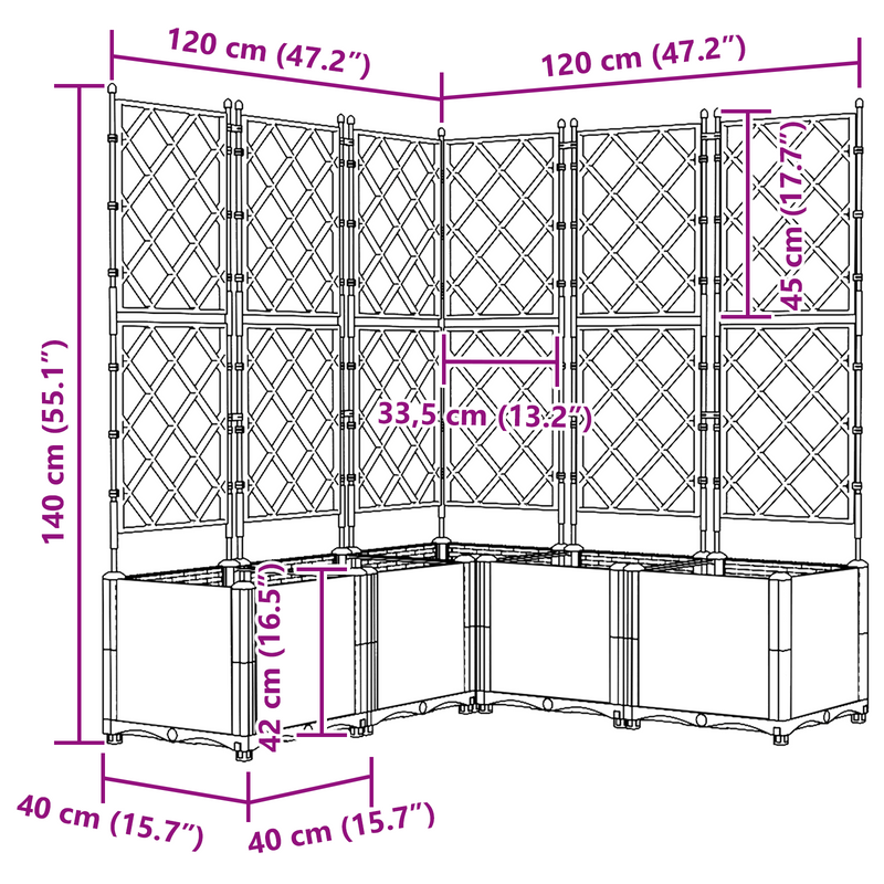 vidaXL Kertész cserép rácsos változattal 5 pcs Szürke
