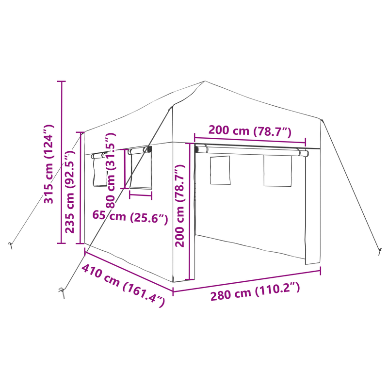 vidaXL Üvegház Pop-up Vázal tetővel Zöld 280 x 410 x 315 cm Acél