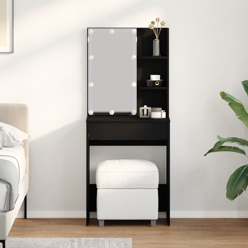 vidaXL Öltözködőasztal fiókkal Musta tammi 60 x 40 x 140 cm Faanyag