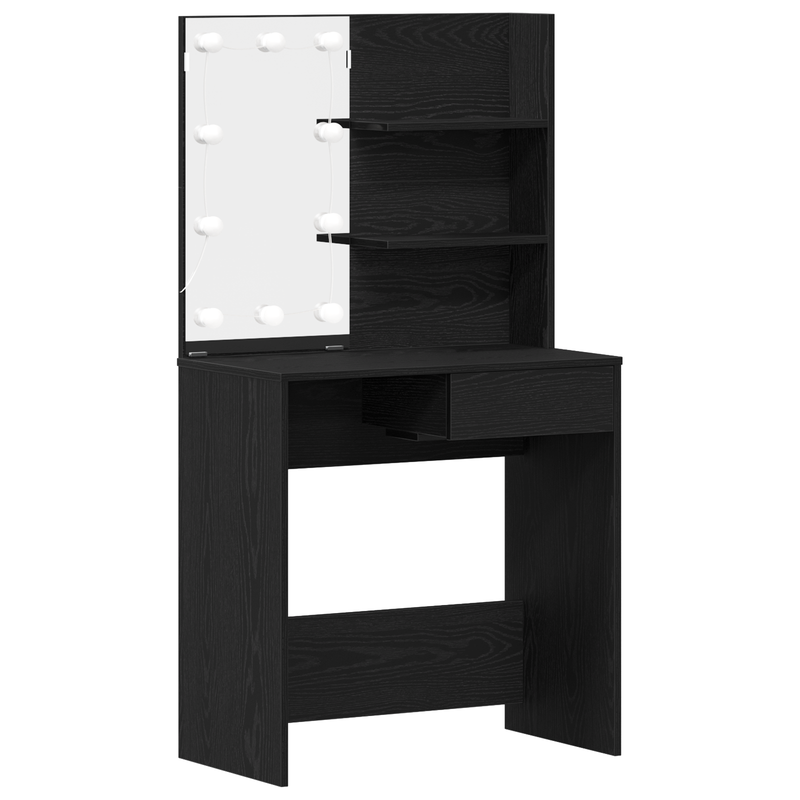 vidaXL Öltözködőasztal fiókkal Musta tammi 74.5 x 40 x 141 cm Faanyag