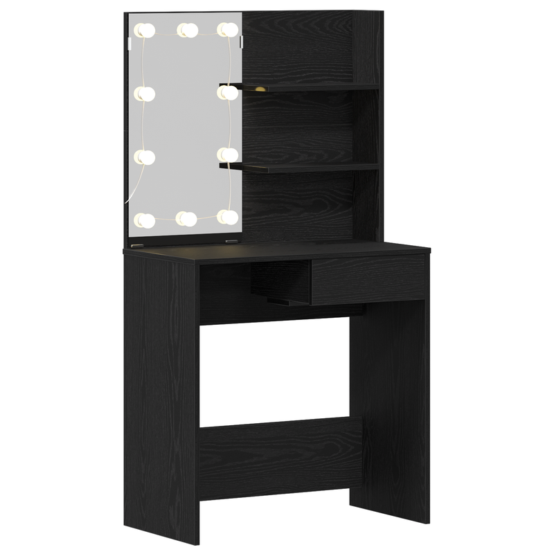 vidaXL Öltözködőasztal fiókkal Musta tammi 74.5 x 40 x 141 cm Faanyag