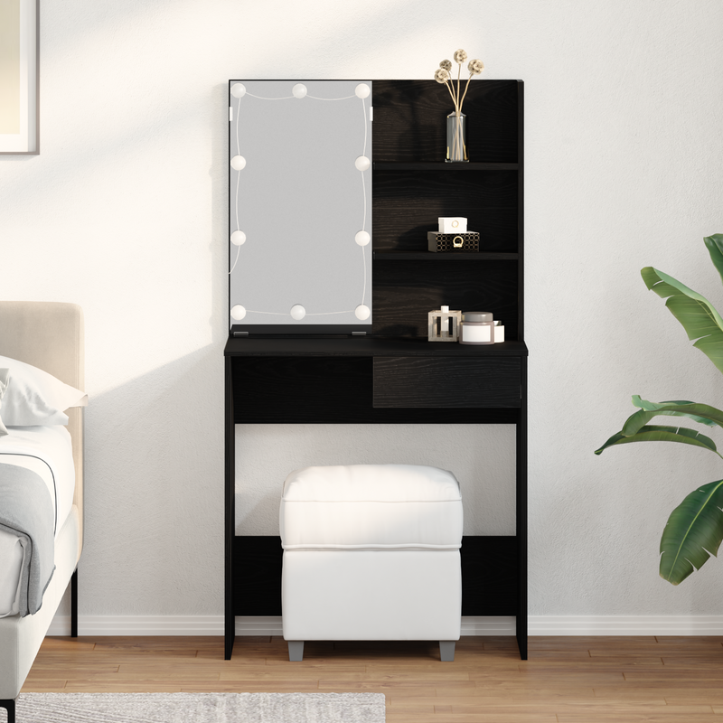 vidaXL Öltözködőasztal fiókkal Musta tammi 74.5 x 40 x 141 cm Faanyag