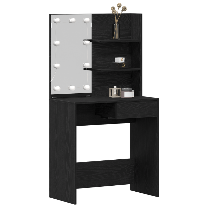 vidaXL Öltözködőasztal fiókkal Musta tammi 74.5 x 40 x 141 cm Faanyag