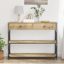 vidaXL Konzol Asztal fiókkal polcokkal kézműves tölgy 100 x 28 x 75 cm