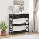 vidaXL Konzol Asztal Musta tammi 75 x 28 x 75 cm Műgyantás fa és fém