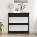 vidaXL Konzol Asztal Musta tammi 75 x 28 x 75 cm Műgyantás fa és fém