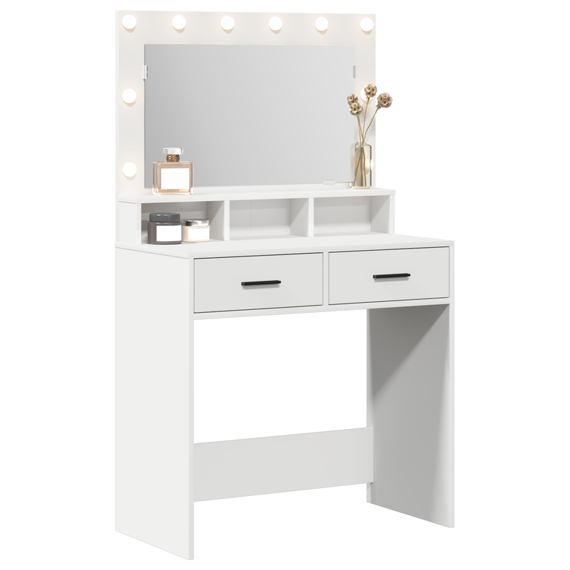 vidaXL Sminktükör fiókkal polcokkal Fehér 79 x 41 x 135 cm Faanyag