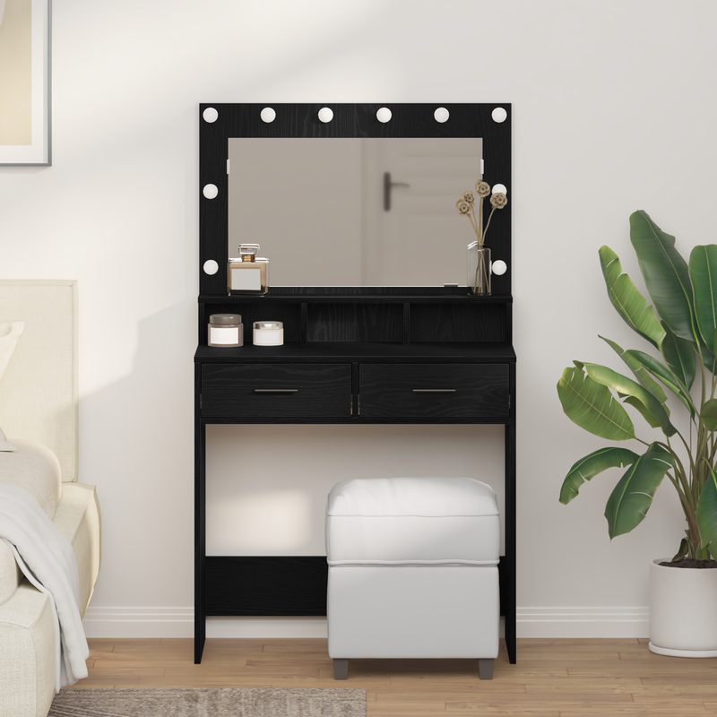 vidaXL Sminktükör fiókkal Musta tammi 79 x 41 x 135 cm Faanyag