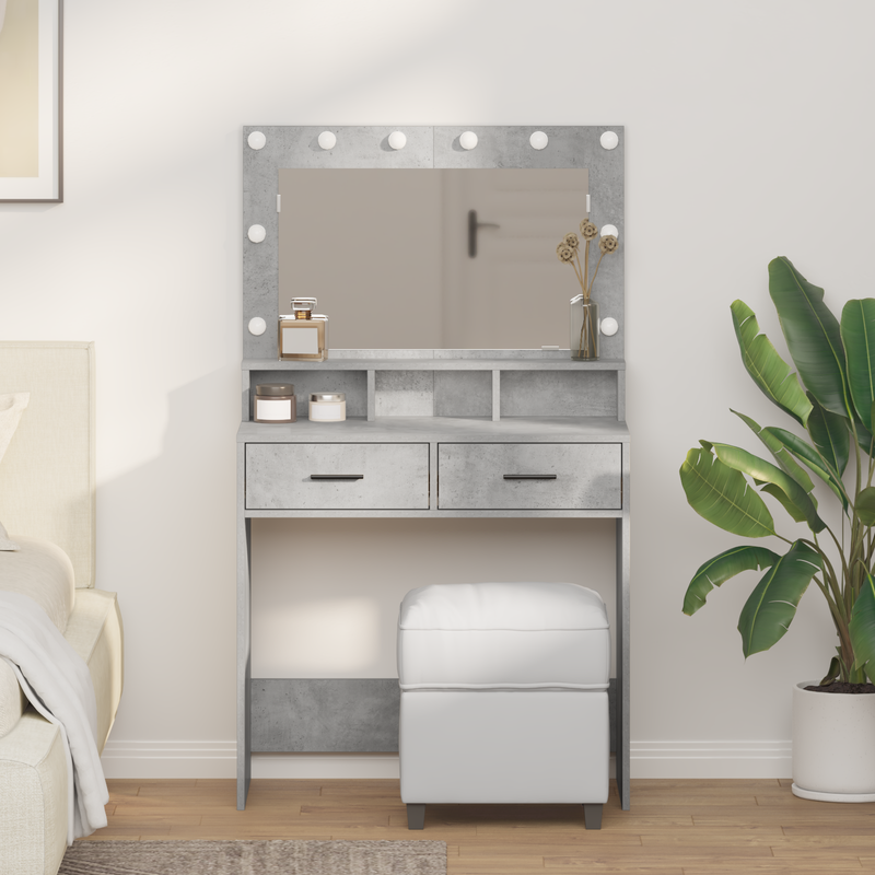 vidaXL Sminktükör fiókkal Beton szürke 79 x 41 x 135 cm Faanyag