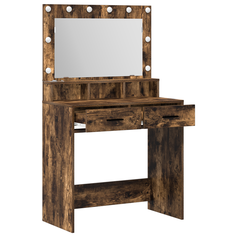 vidaXL Sminktükör fiókkal Füstölt tölgy 79 x 41 x 135 cm Faanyag
