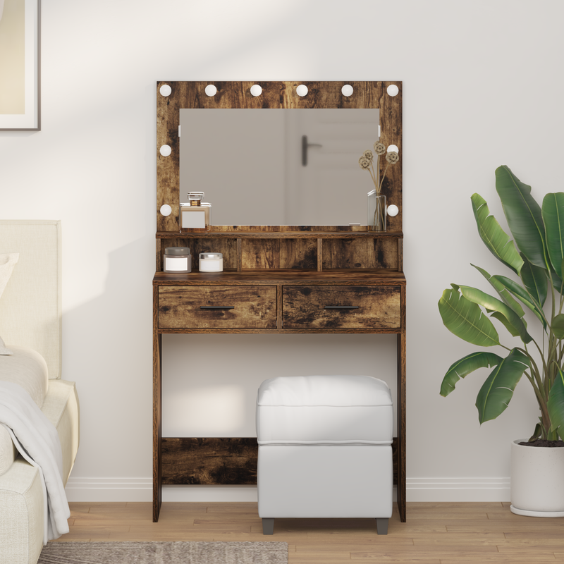 vidaXL Sminktükör fiókkal Füstölt tölgy 79 x 41 x 135 cm Faanyag