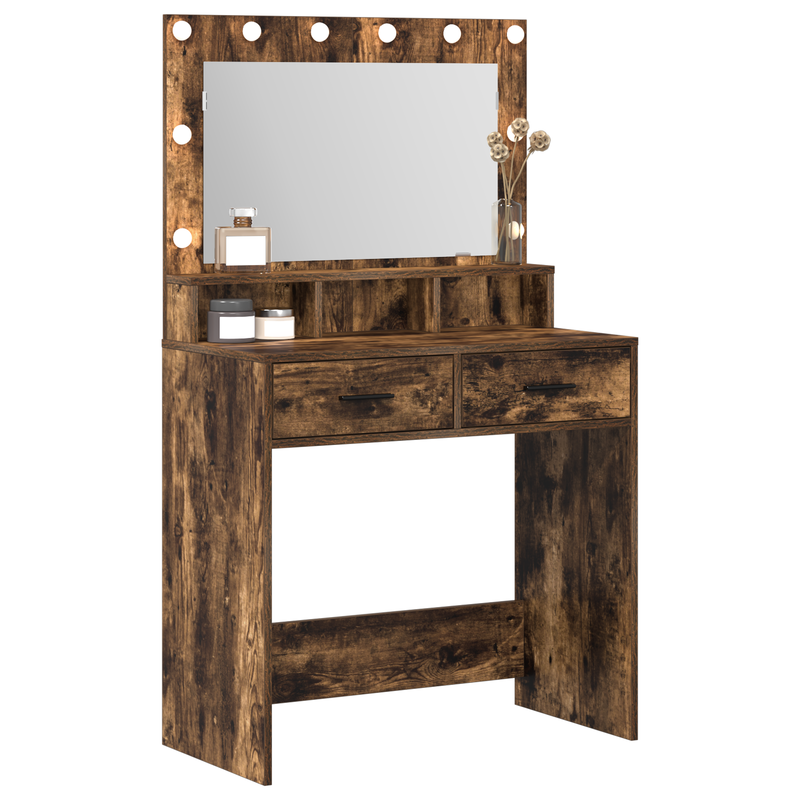vidaXL Sminktükör fiókkal Füstölt tölgy 79 x 41 x 135 cm Faanyag