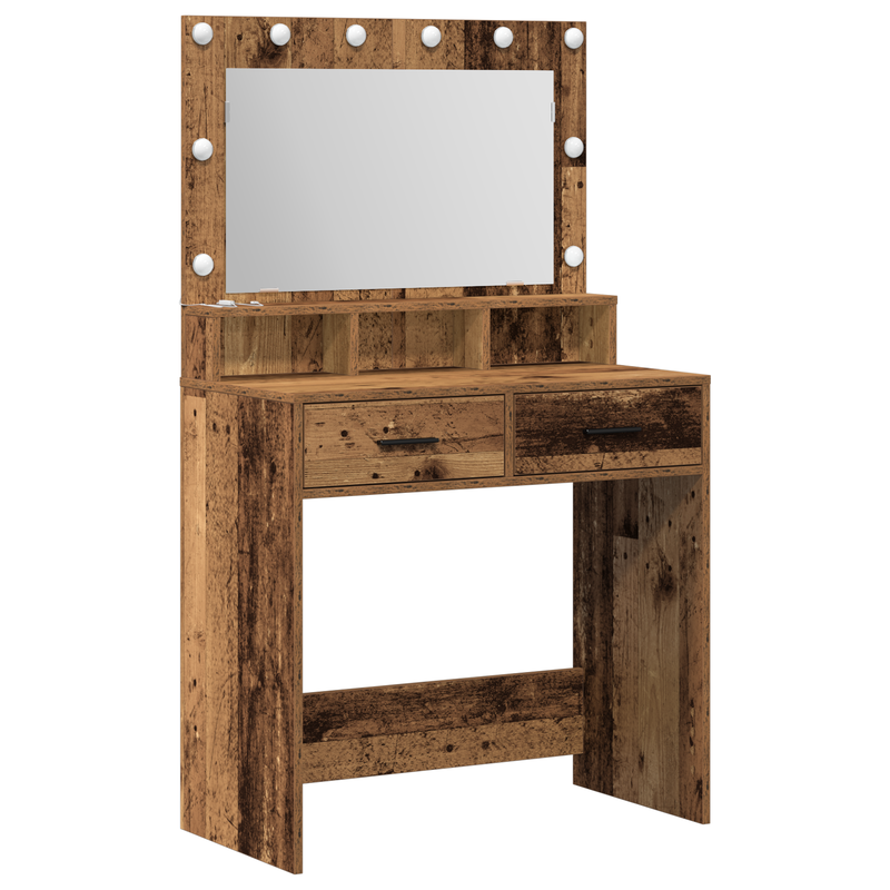 vidaXL Sminktükör fiókkal polcokkal Régi fa 79 x 41 x 135 cm Faanyag