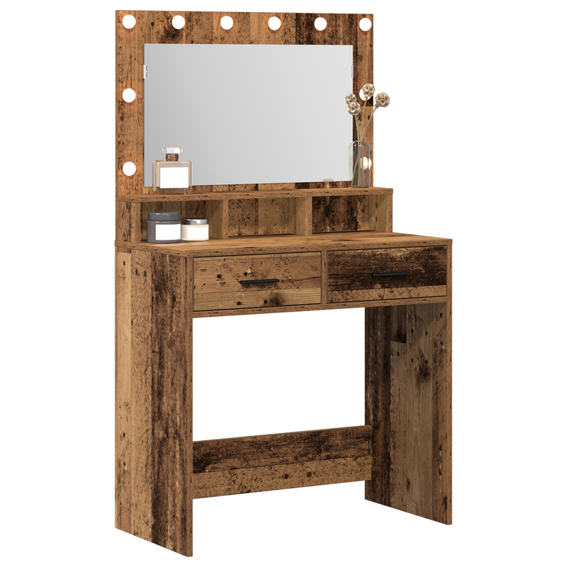 vidaXL Sminktükör fiókkal polcokkal Régi fa 79 x 41 x 135 cm Faanyag