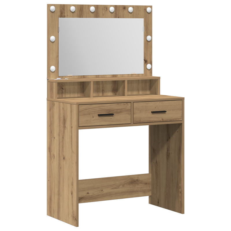 vidaXL Sminktükör fiókkal kézműves tölgy 79 x 41 x 135 cm Faanyag