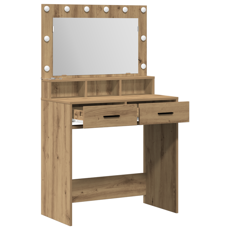 vidaXL Sminktükör fiókkal kézműves tölgy 79 x 41 x 135 cm Faanyag