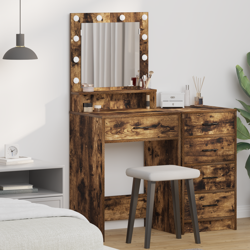 vidaXL Sminktükör fiókkal Füstölt tölgy 50 x 41 x 135 cm Faanyag