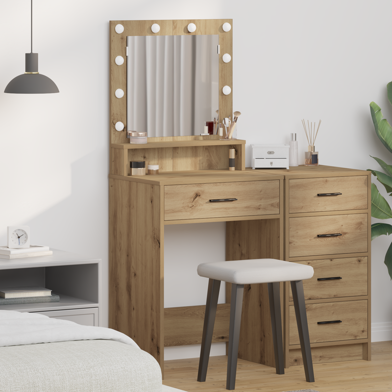vidaXL Sminktükör fiókkal kézműves tölgy 50 x 41 x 135 cm Faanyag
