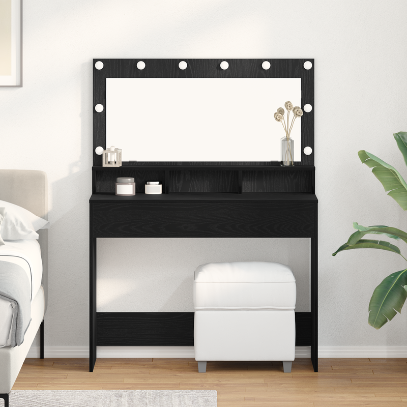 vidaXL Sminkasztal polcokkal Musta tammi 100 x 41 x 135 cm Faanyag