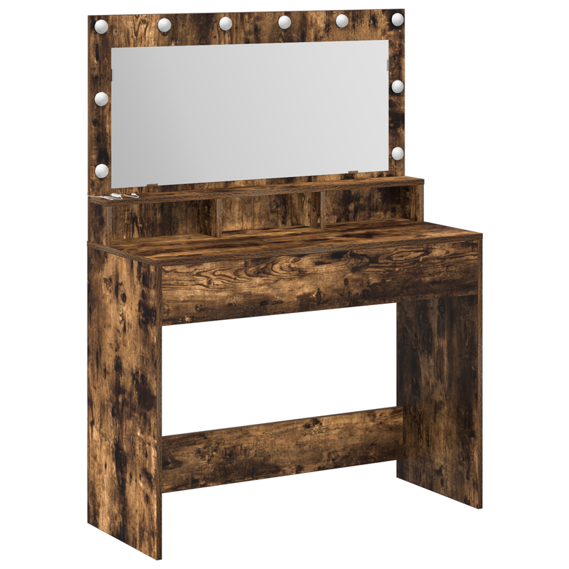 vidaXL Sminkasztal polcokkal Füstölt tölgy 100 x 41 x 135 cm Faanyag