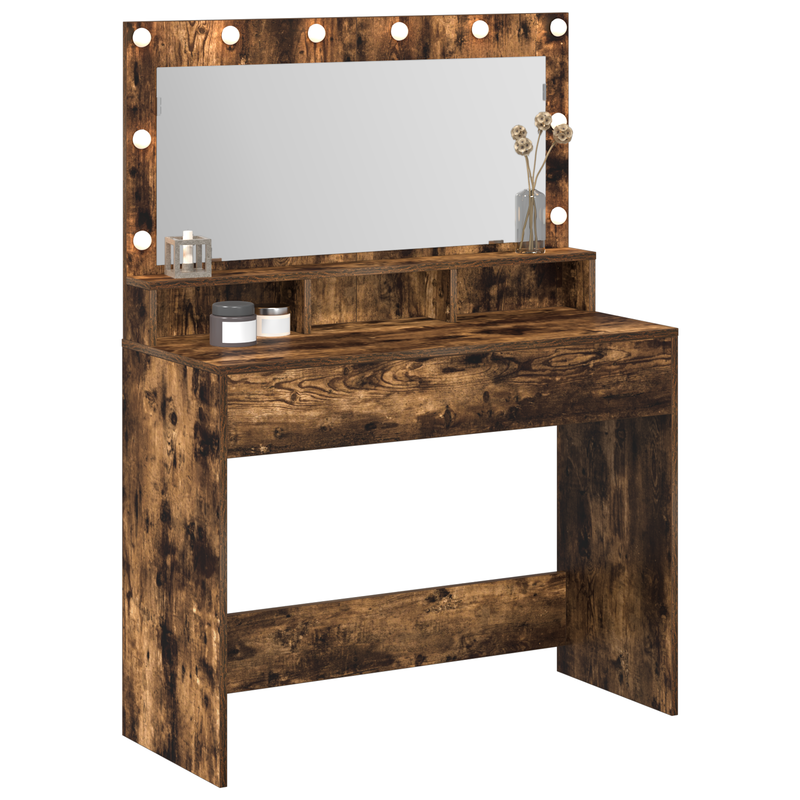 vidaXL Sminkasztal polcokkal Füstölt tölgy 100 x 41 x 135 cm Faanyag