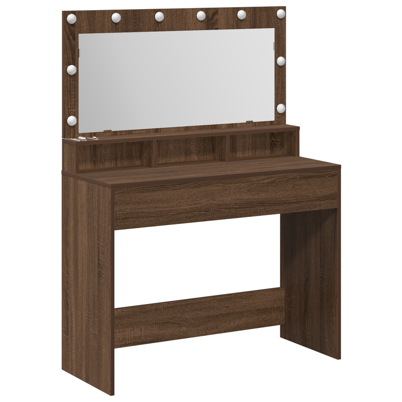 vidaXL Sminkasztal polcokkal Barna Tölgy 100 x 41 x 135 cm Faanyag