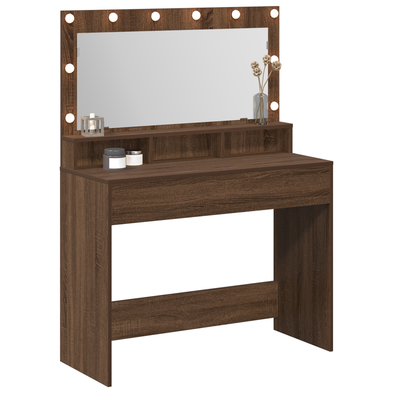 vidaXL Sminkasztal polcokkal Barna Tölgy 100 x 41 x 135 cm Faanyag