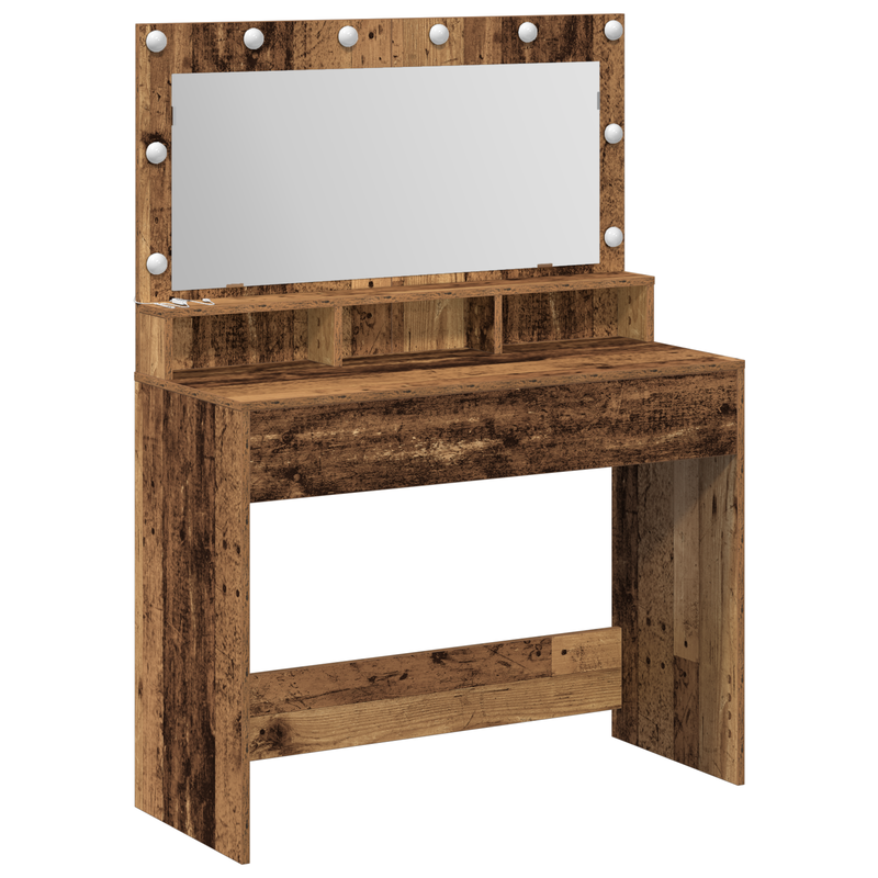 vidaXL Sminkasztal polcokkal Régi fa 100 x 41 x 135 cm Faanyag
