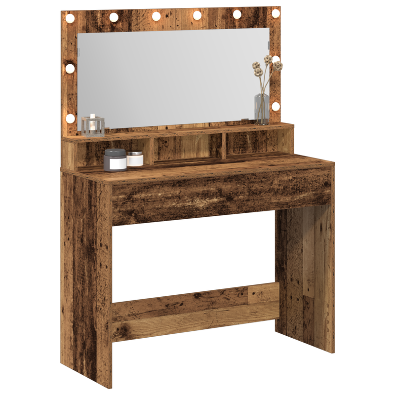 vidaXL Sminkasztal polcokkal Régi fa 100 x 41 x 135 cm Faanyag